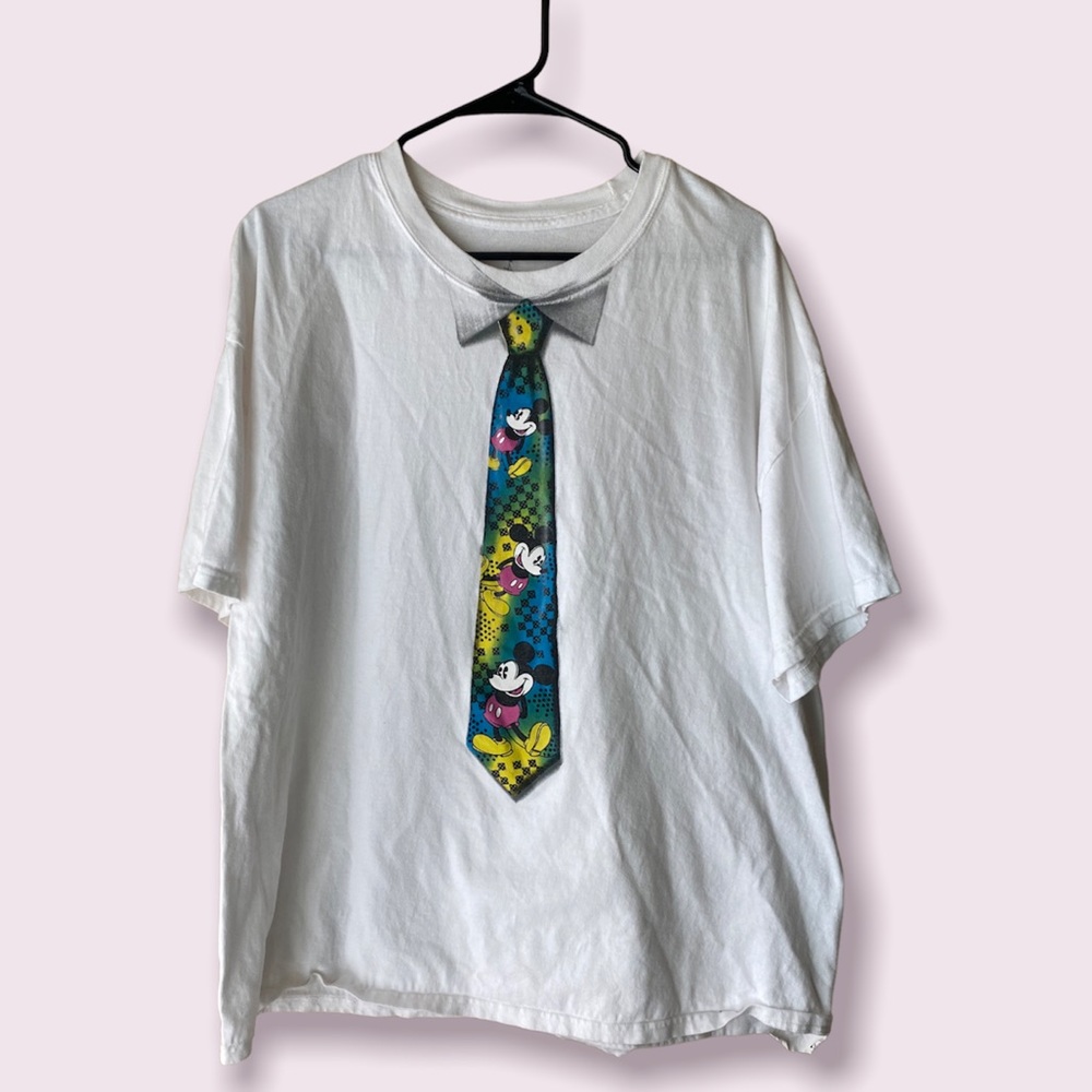 Disney Parks Mickey Mouse Tie White Graphic T-shirt Size 2XL Dapper Day Shirt